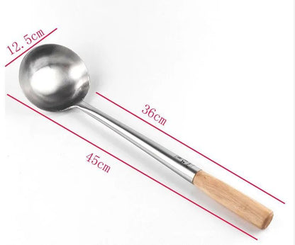 Kitchen Cooking Utensils Stainless Steel Wood Handle Big Long Spatula Soup Spoon