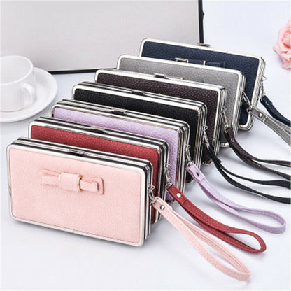 Women's PU Leather Wallet the Long Money Clamps Bag Clip Billfold Card Purse