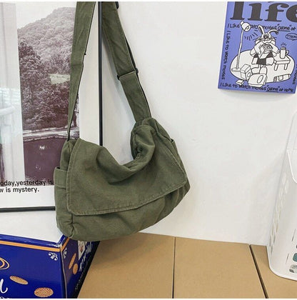 Canvas Fabric Shoulder Bag Student Medium Size School Book Laptop Bag