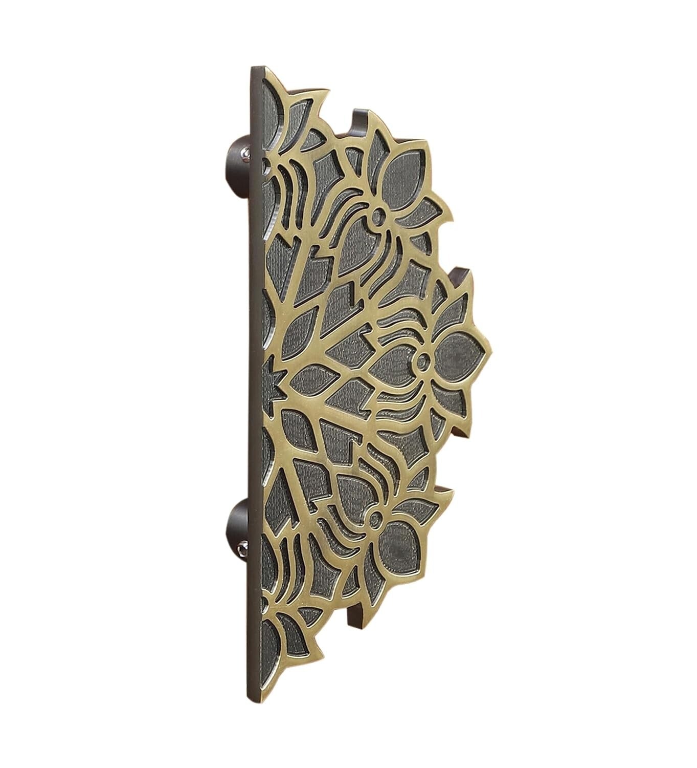Set of 2 Antique Look Lotus Flower On Corners Brass Door Handle Pair