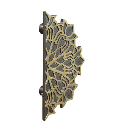 Set of 2 Antique Look Lotus Flower On Corners Brass Door Handle Pair