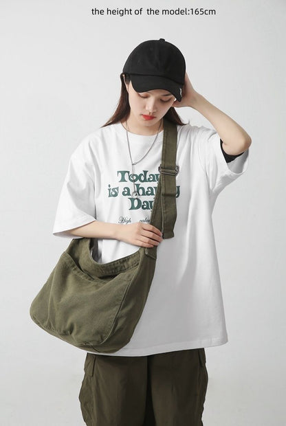 Oversized Canvas Textile Soft Side Bag School Laptop Square Pouch Crossbody Bag