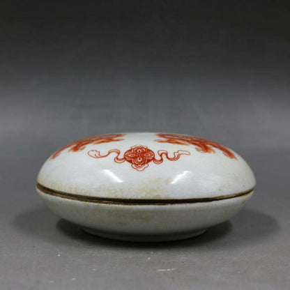 Chinese Famille Rose Porcelain Foo Fu Dog Guardion Lion Ink Box Rouge Box 4.29"