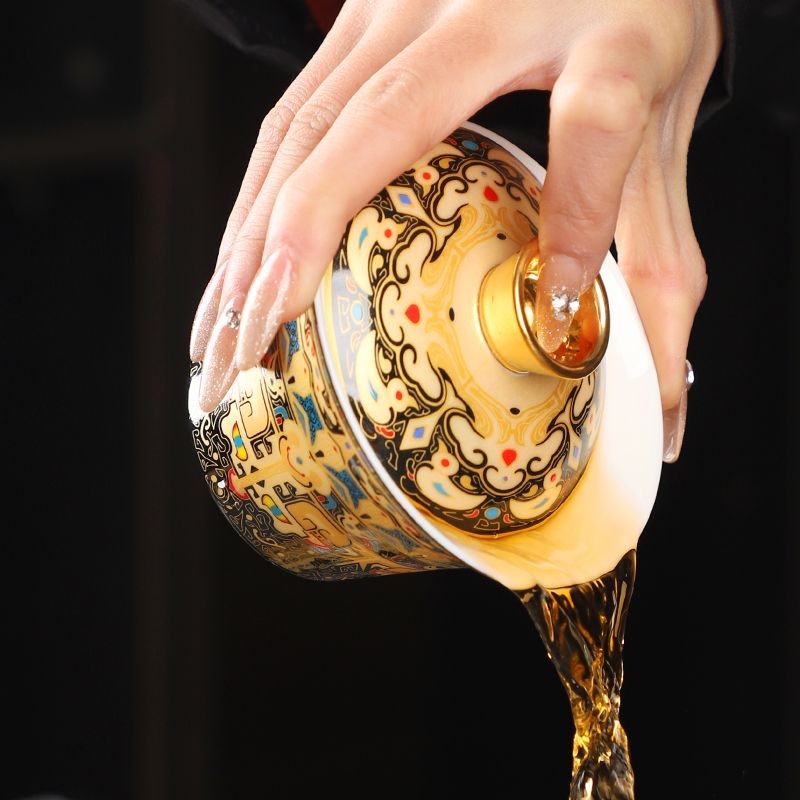 Tangka Gold & Silver Inlay Suspension Gaiwan 150ml Master Handmade Tea Bowl