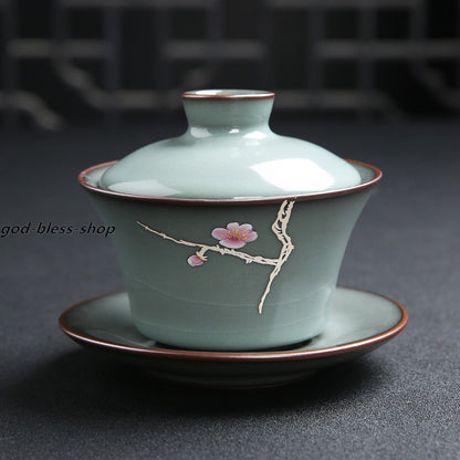 Yuanyao Craft Gaiwan Porcelain Tureen Handpainted Floral Covered Bowl With Lid