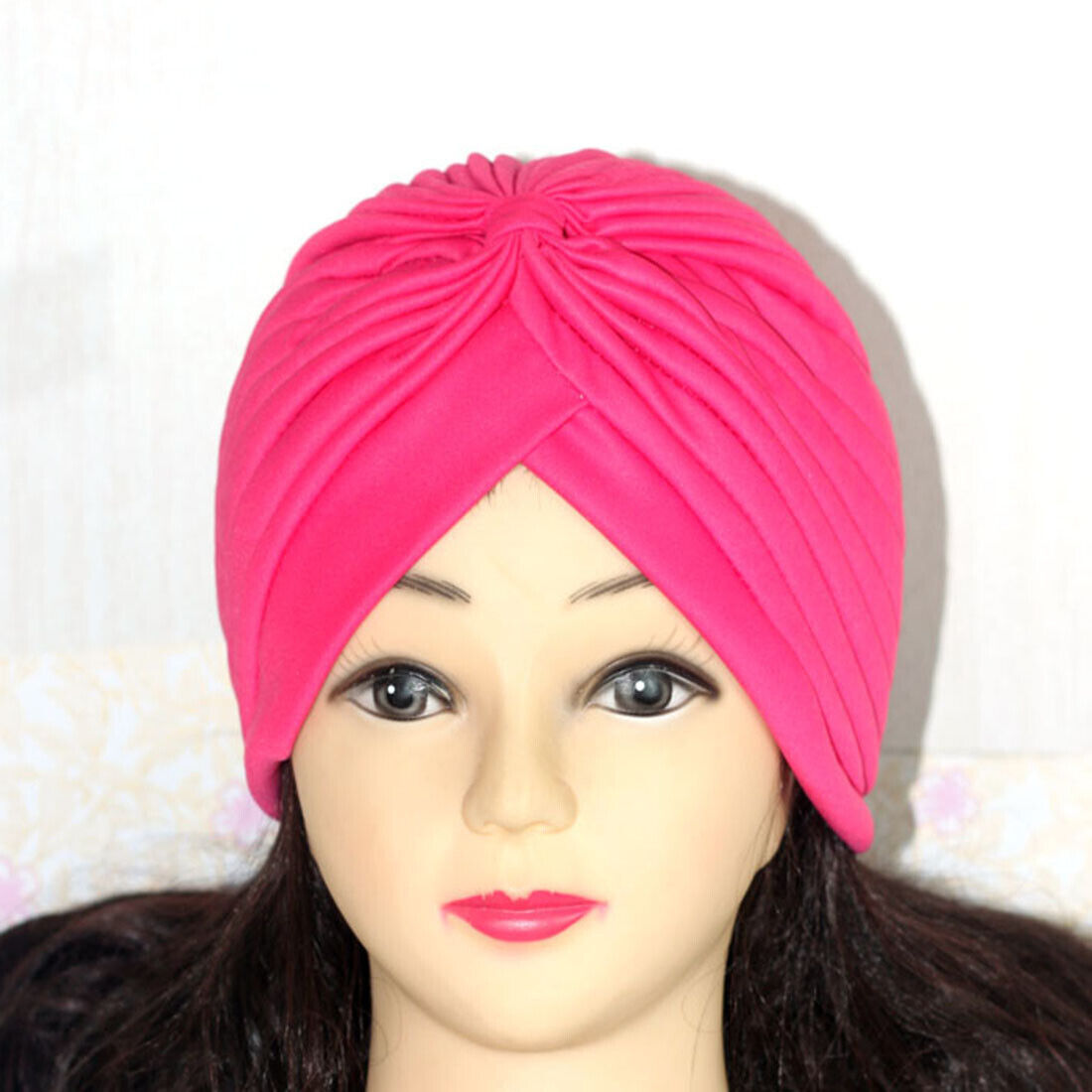 Women Stretchy Turban Hat Muslim Hat Solid Color Wrap Hijab Knotted Indian Caps