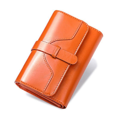 Genuine Leather Wallets Short Clutch Purse 3 Fold Card Coin Bag RFID 9*3*14 CM