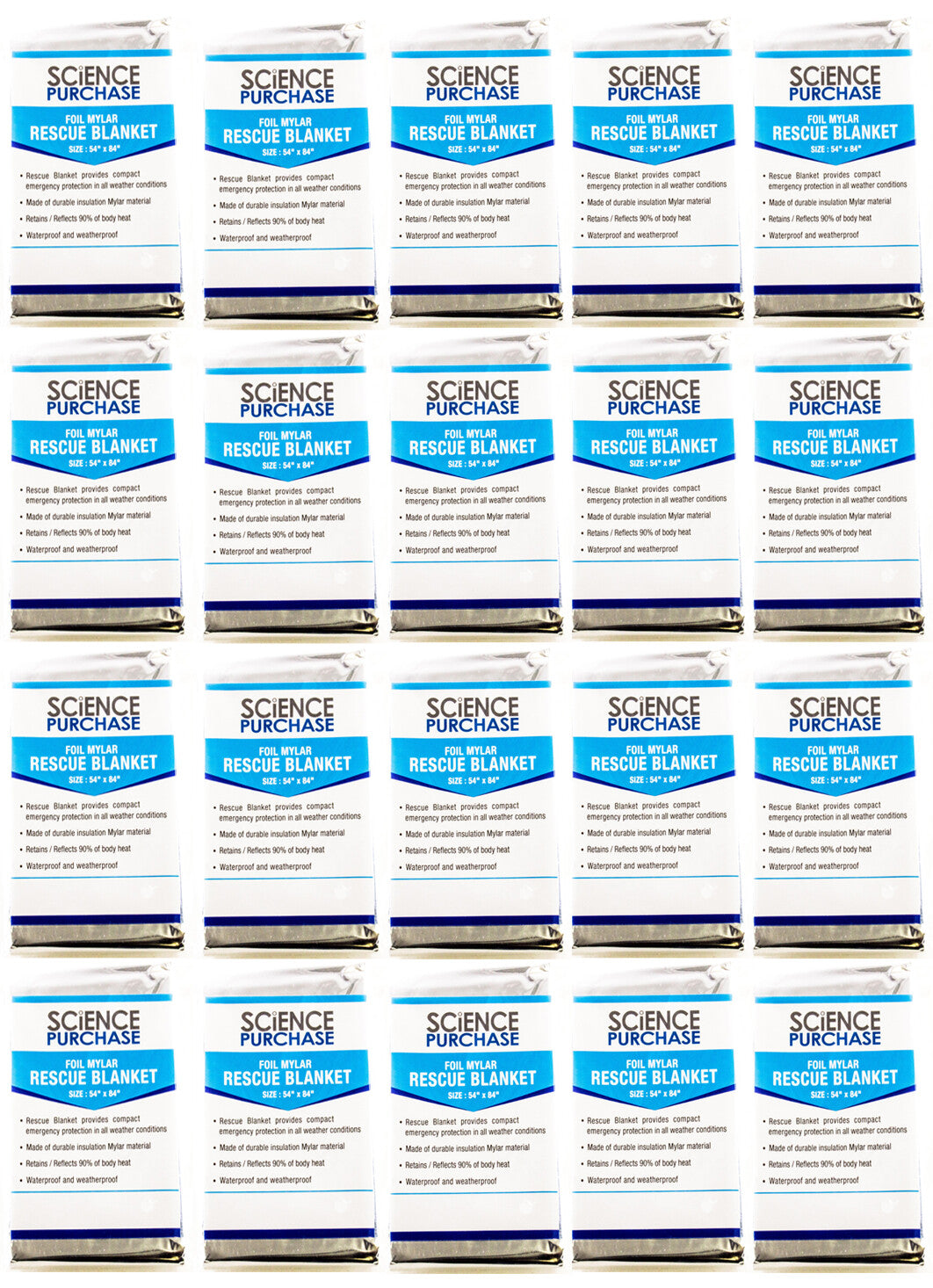 20 Pack Emergency Mylar Thermal Blankets, Individually Sealed, 52" x 82"