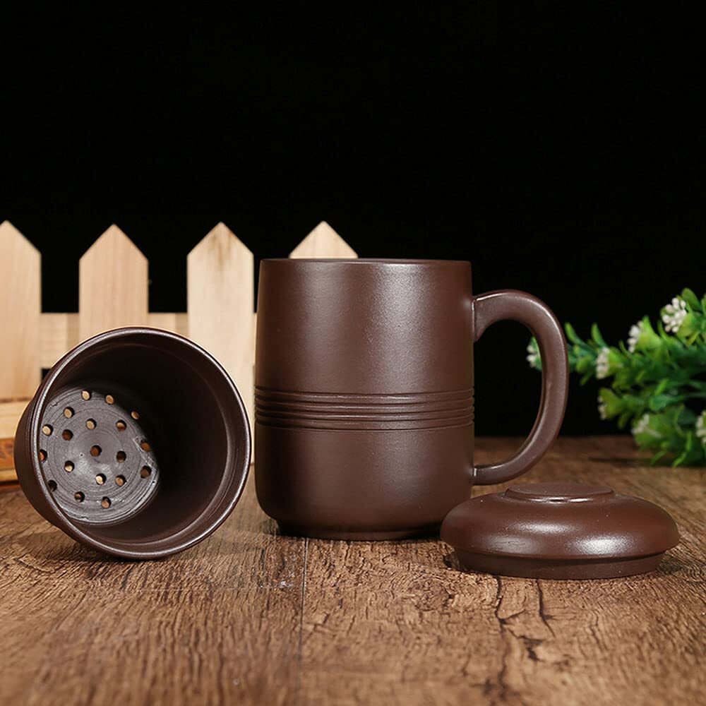 4.9" Chinese Yixing Purple Clay Manual Teacup Filter Handmade Infuser Cup Mugs