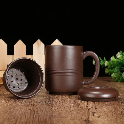 4.9" Chinese Yixing Purple Clay Manual Teacup Filter Handmade Infuser Cup Mugs