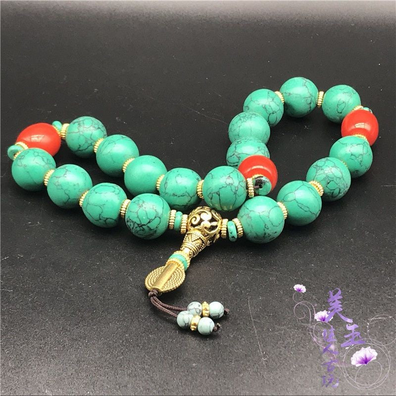 Natural Turquoise Bead Bracelet Necklace Pendant Gemstone Prayer Beads Unisex