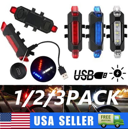 5 LED USB Rechargeable Bike Tail Light Bicycle Safety Cycling Warning Rear Lamp