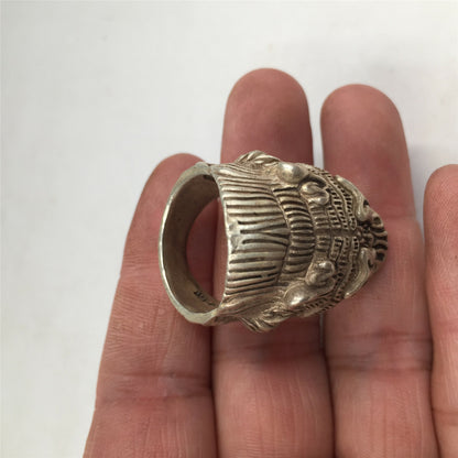 China old antique Tibetan silver handmade Luck Tiger 19mm ring