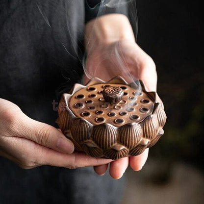 Lotus Ceramic Incense Burner with Lid, Cone Incense Burner, Suitable for Incense