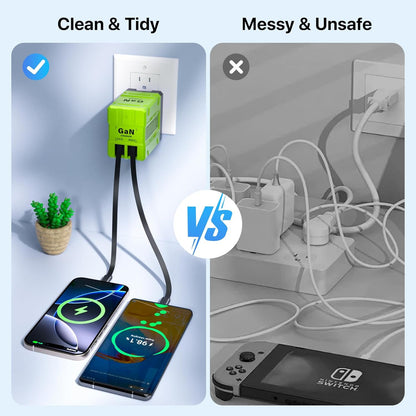 2 in 1 Retractable Gan Wall Charger with Dual Cables, Fast Charging 45W Retracta
