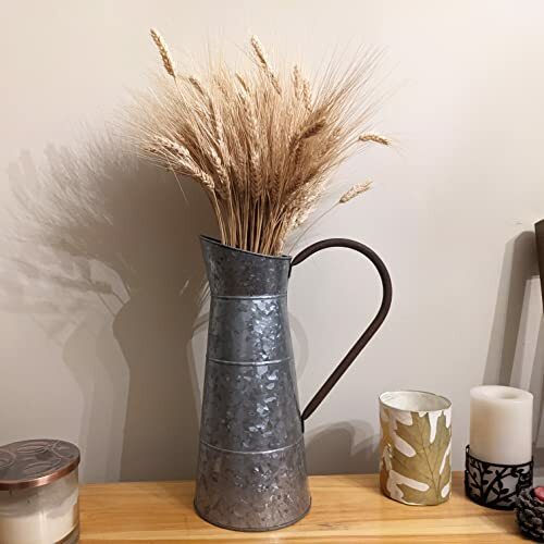 Large Galvanized Metal Pitcher Vase 15.6" H, Rustic Look for Country themed home