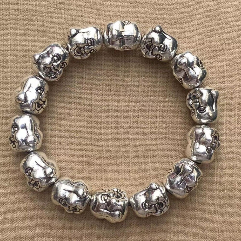 Old tibet silver handmade Double sided Buddha head Elasticity Bracelet