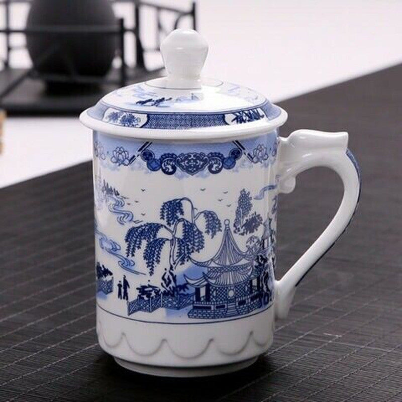 New Chinese Dragon Coffee Mug with Lid Porcelain Office China Tea Cups Gifts