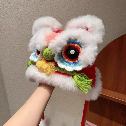 Chinese Lion Dance Faux Mink Fur Kids Hat - Winter Warm