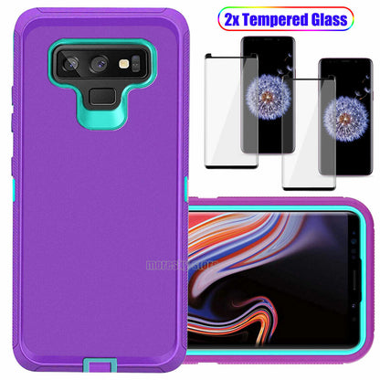 For Samsung Galaxy Note 9 Hard Heavy Duty Case Cover, Tempered Glass Protector