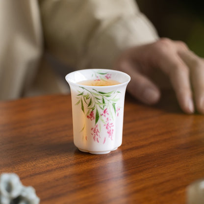 Hand Drawn Jade Porcelain Single Cup Tea Tasting Cup Household White Porcelain