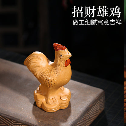 Collection of Wealth Attracting Golden Rooster Morning Tea Pet Tea Set Sculpture