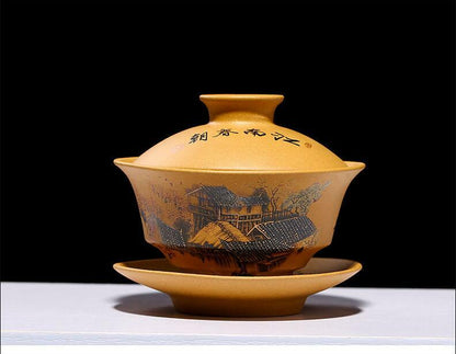 1pc Chinese Yixing Tea Cup Tureen Ore Mud Purple Clay Gaiwan Creative Teaware