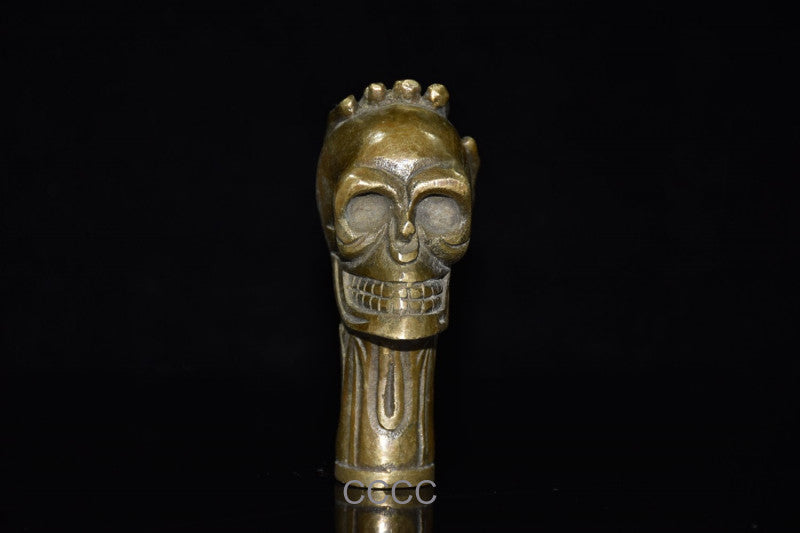 Chinese Retro Bronze Skull Cane Walking Stick Head Handle Accessories