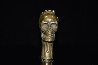 Chinese Retro Bronze Skull Cane Walking Stick Head Handle Accessories
