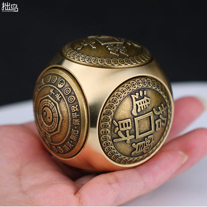Brass spherical magic cube six-sided rotating decorative handheld statue -
