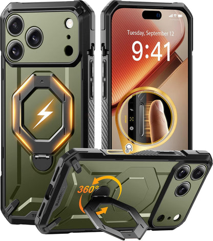 for Iphone 17 Pro Case with 360° Spin Magnetic Stand, [Compatible with Magsafe][