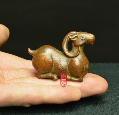 5cm Chinese Collection Antique Sheep Sculpture Tea Pet Fengshui Statue Decor