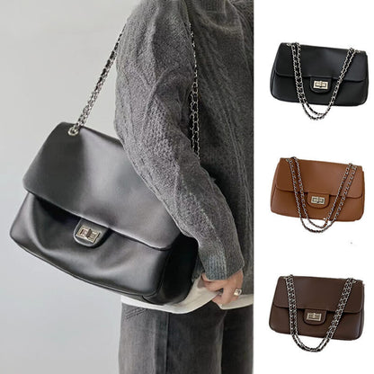 Real Leather Small Flap Purse Shoulder Bag Double Chains Crossbody Work Handbag