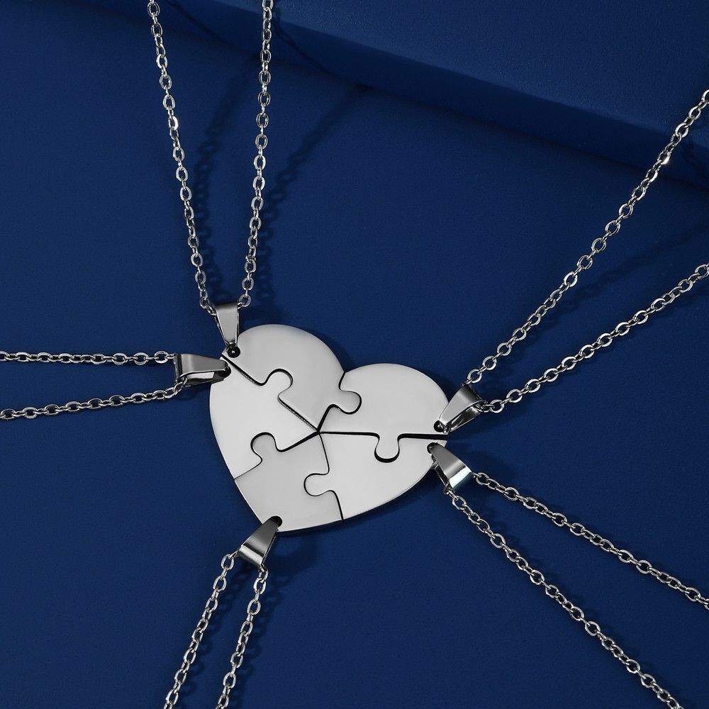 Women Necklace Stainless Steel Multiple Heart Puzzle Pendant Best Friend Jewelry