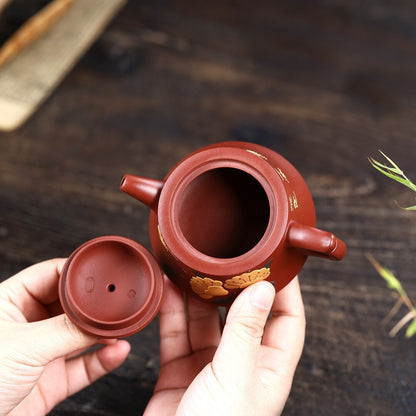 150ml Handmade Tea Pot Floral Relief Carved Real Yixing Zisha Dahongpao Clay Pot