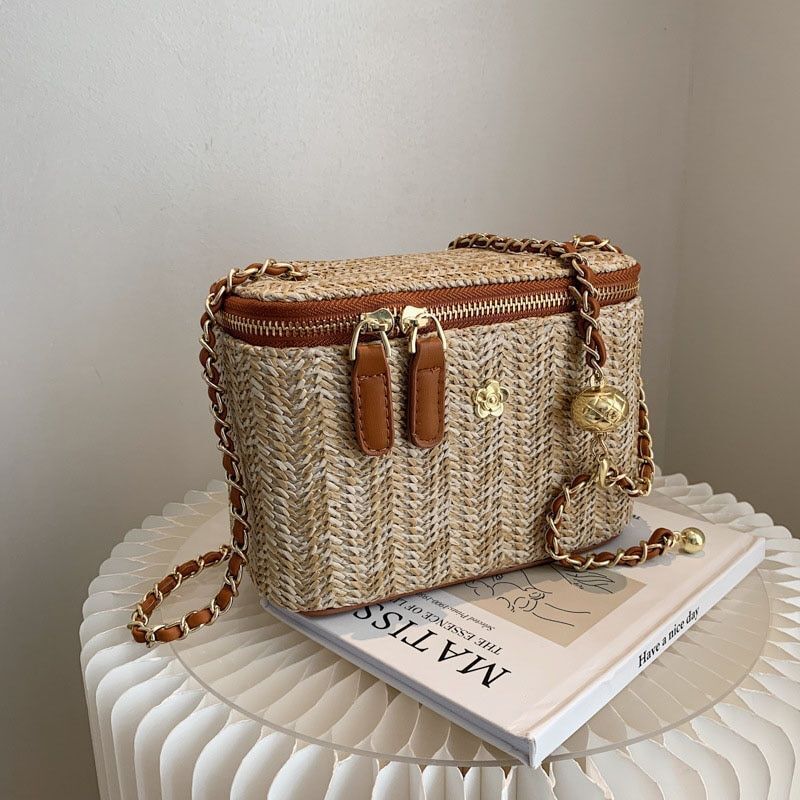 Mini Straw Bucket Crossbody Bag Handbag Purse Fashion Chain Simple Shoulder Bags