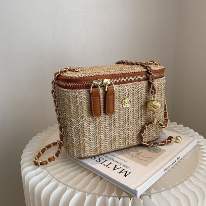 Mini Straw Bucket Crossbody Bag Handbag Purse Fashion Chain Simple Shoulder Bags