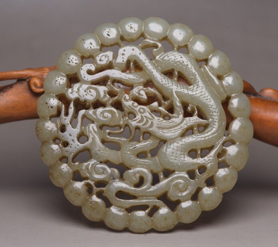 Antique Chinese Natural Hetian Jade Carved Dragon Jade Pendant Nice Jewelry Gift
