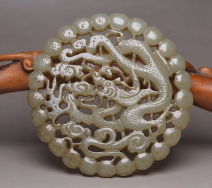 Antique Chinese Natural Hetian Jade Carved Dragon Jade Pendant Nice Jewelry Gift