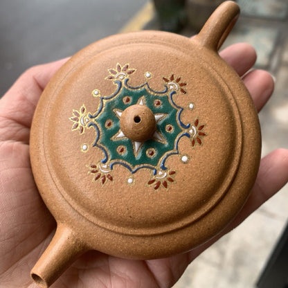 Enamel 120cc Yixing Zisha Purple Clay Yellow Jiangponi Handmade Eggshell Teapot