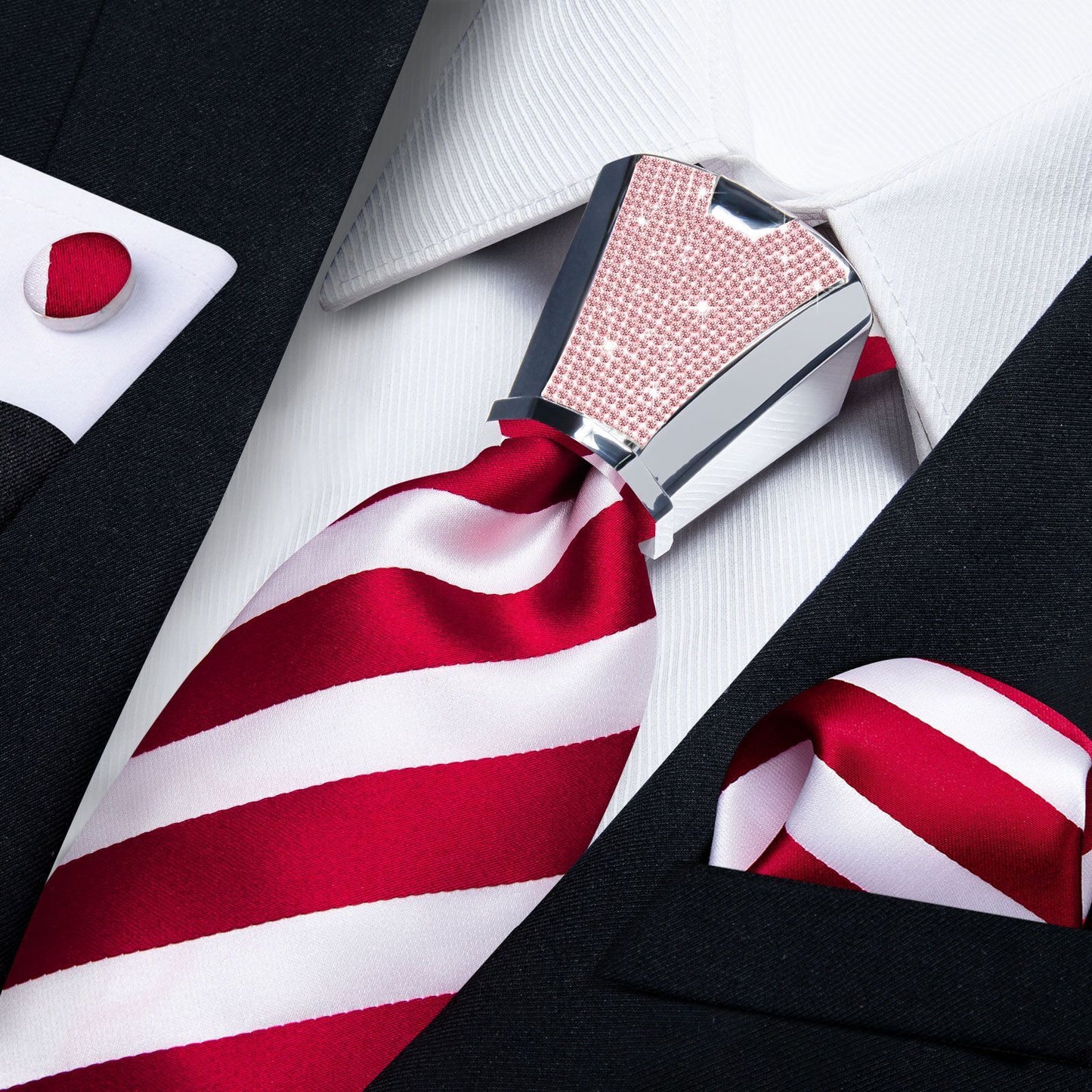 Men Necktie 3Pcs Luxury Striped Ties Cufflinks Pocket Square Wedding Accessories