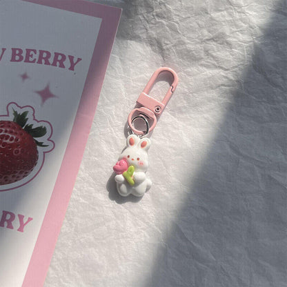 Rabbit Cute Keychain Bunny Carrots Car Bag Pendant Women Girls Tulip Keyring