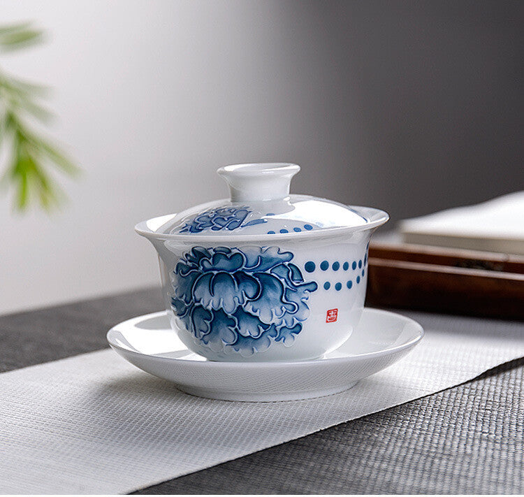 130ml Porcelain Teaware Gaiwan for Green Tea Tureen Covered Bowl Handpainted Lid