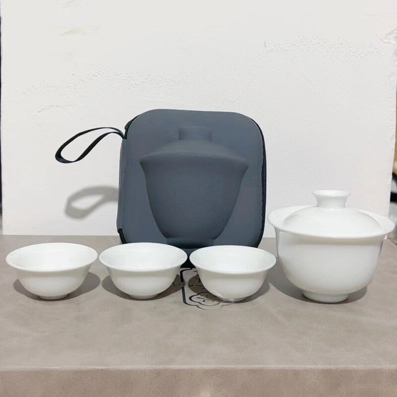 Travel Tea Set With Portable Bag Porcelain Gaiwan Matching Tea Cups On Sales New
