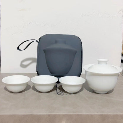 Travel Tea Set With Portable Bag Porcelain Gaiwan Matching Tea Cups On Sales New