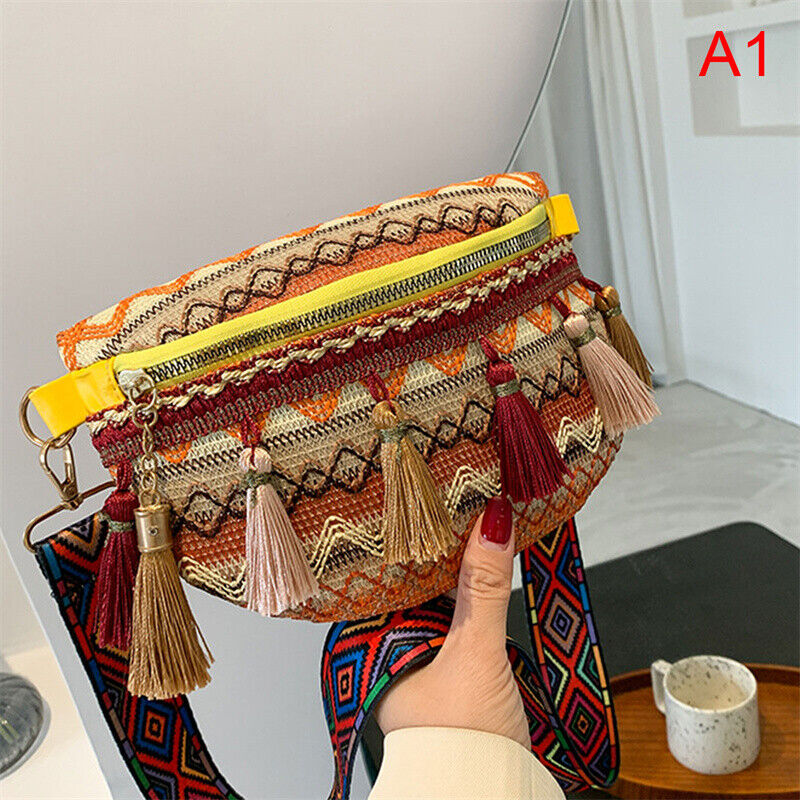 Weave Crossbody Bags Female Tassel Waist Bag Retro Leather Shoulder Packs