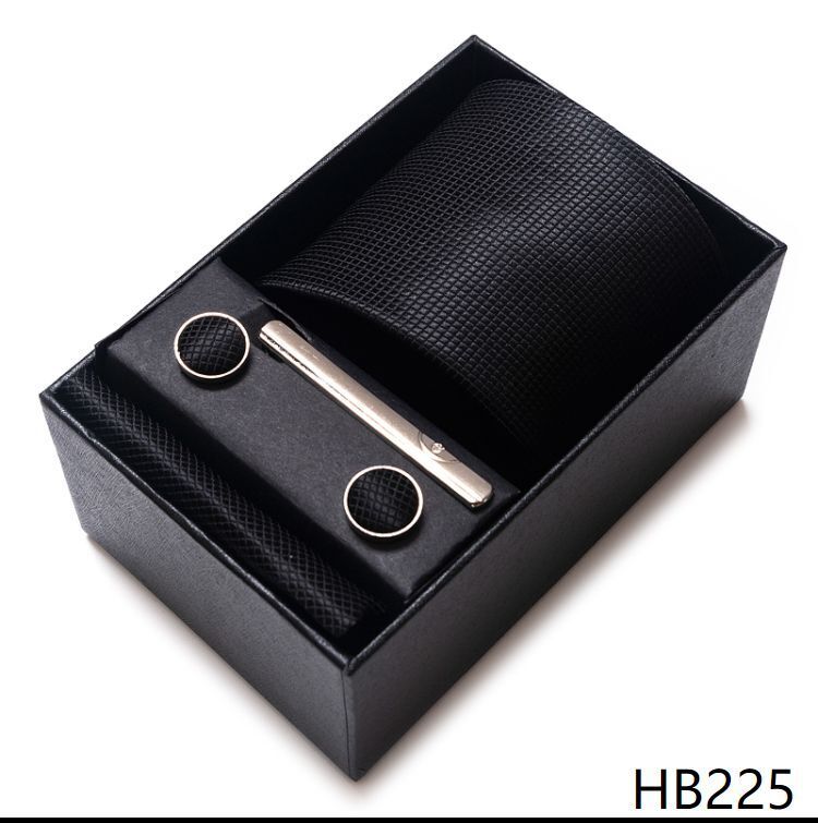 Men Neckties 5Pcs Business Ties Hanky Cufflink Set Clips Corbatas Gift Box 7.5cm