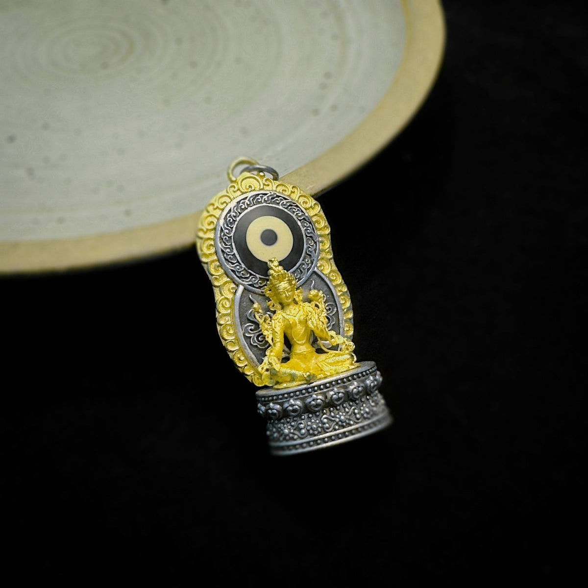 Tibetan Plated Silver One Eye Tara Dzi Pendant Brass Handmade Amulet Unisex