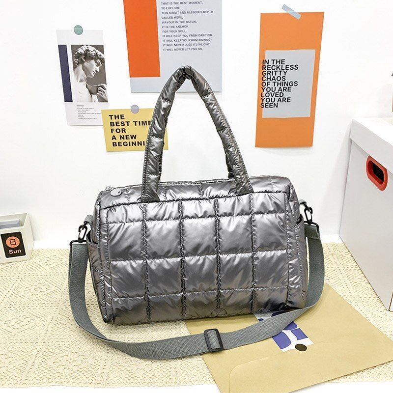 Large Shoulder Bag Waterproof Nylon Purse Pad Cotton Feather Down Shoulder Bag