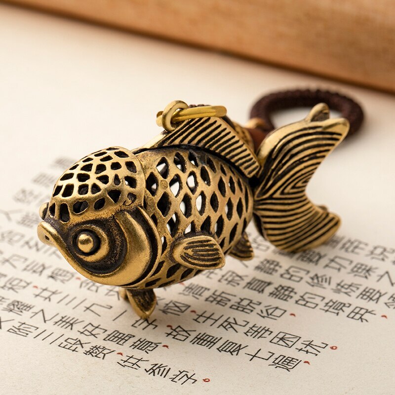 Brass Metal Luck Animal Lanyard Key Chains Copper Fish Keychain Pendant Vintage